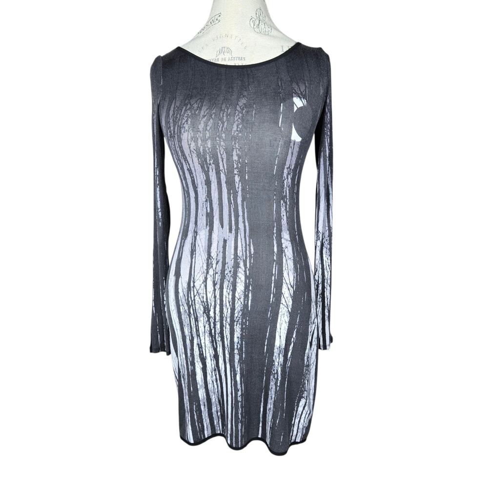 Silence + Noise Dress Womens XS Black Sheer Long Sleeve Moon Forest Print Goth - Picture 3 of 11